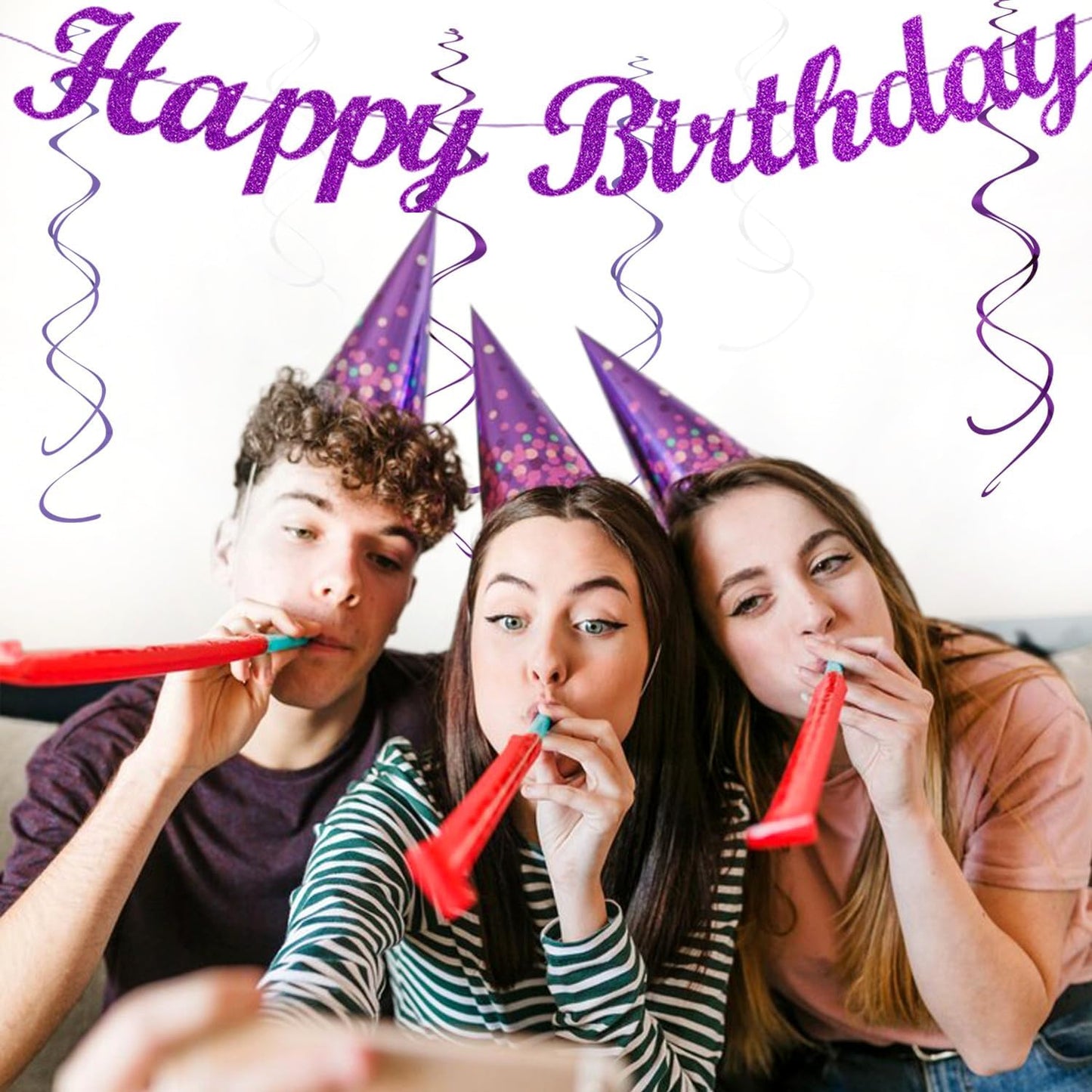 Purple-Lilac Lavender-White Happy Birthday Party-Decorations - 31pcs 20th Women Girls Paper Lanterns Streamers Banner,Tissue Pom Poms Decor,Flower Fans Tassels Graland Backdrop Supplies Hugmoon