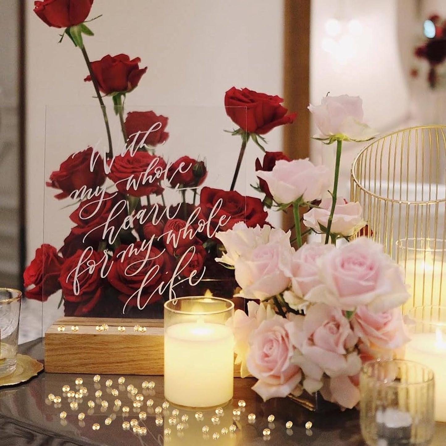 10000Pcs Crystal Acrylic Diamond Fake Gems Vase Filler, 4.5mm Faux Diamonds for Table Scatter Wedding Party, Bridal Shower, Birthday Decoration, Light Pink