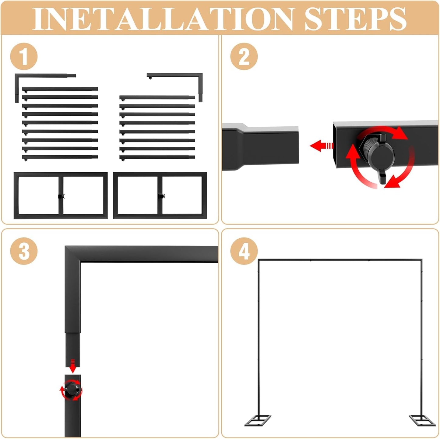 Wokceer Metal Heavy Duty Backrop Stand Square 8x8FT Adjustable Pipe and Drape Kit Black Photo Booth Stand for Wedding Ceremony Birthday Party Photography Exhibition Celebration
