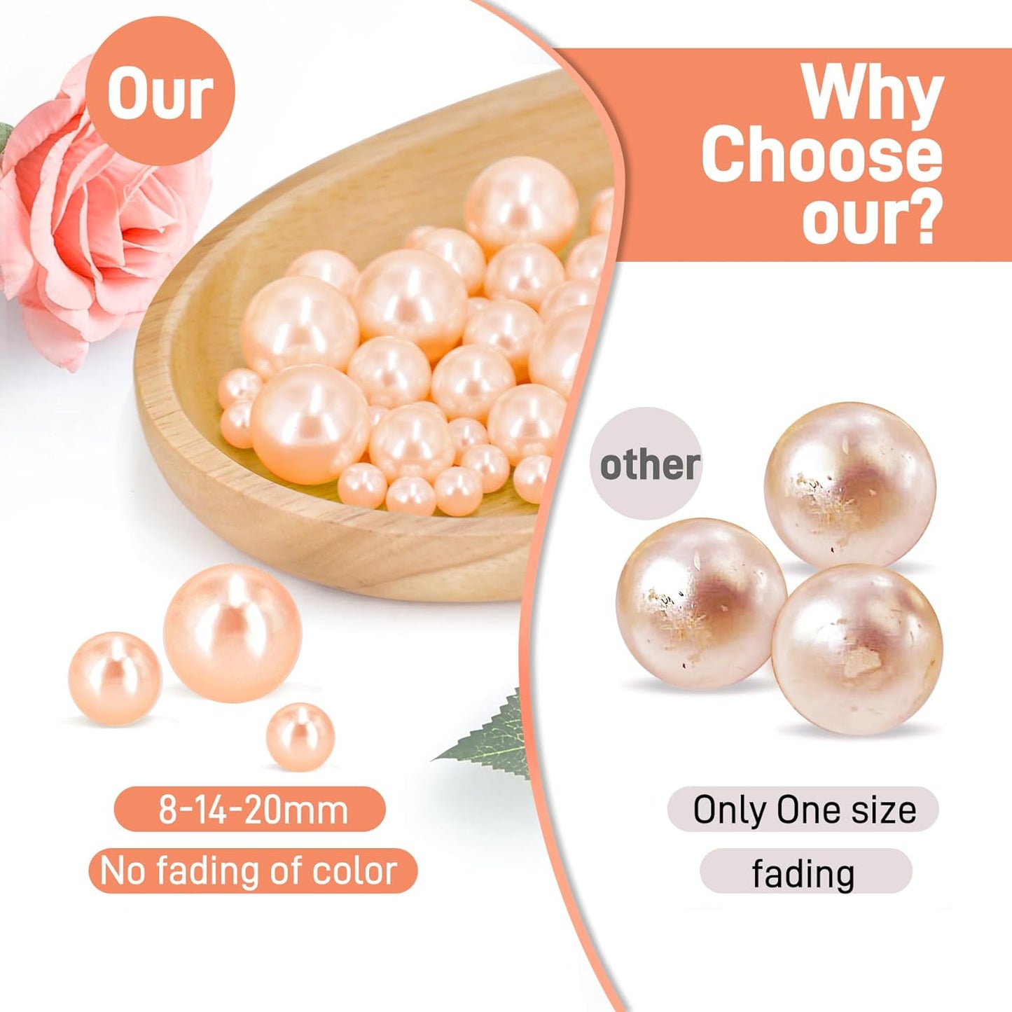 120 PCS 8/14/20mm No Hole Polish Pearl Beads for Centerpiece, Champagne Beads Decorative Vase Fillers, Plastics Pearls for Vases, Table Scatters, Wedding Party Decor