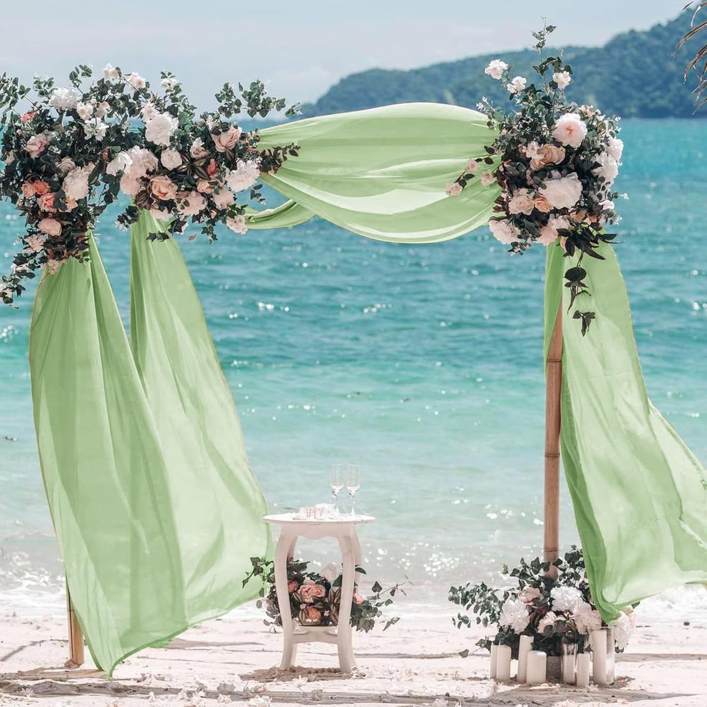 VOK Sage Green Wedding Arch Draping Fabric 29in x 18Ft 4 Panels Sheer Chiffon Curtain Drapes Extra Long for Outdoor Wedding Ceremony Birthday Party Decoration