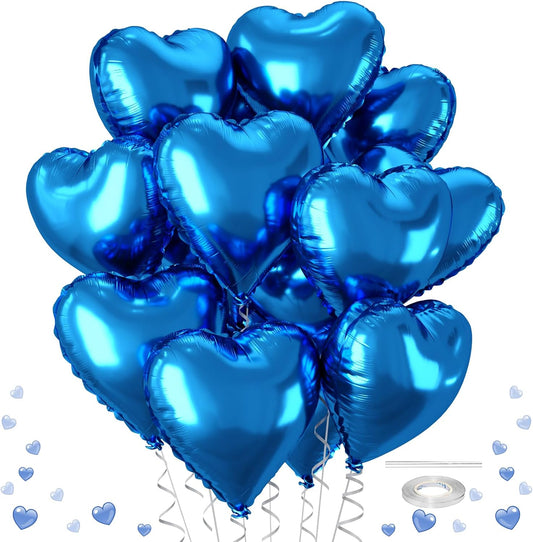 12 Pcs Heart Balloons, 18 inch Blue Heart Shaped Balloons, Big Foil Helium Balloon, Love Foil Balloon for Wedding Baby Shower Anniversary Backdrop Valentine Party Decorations