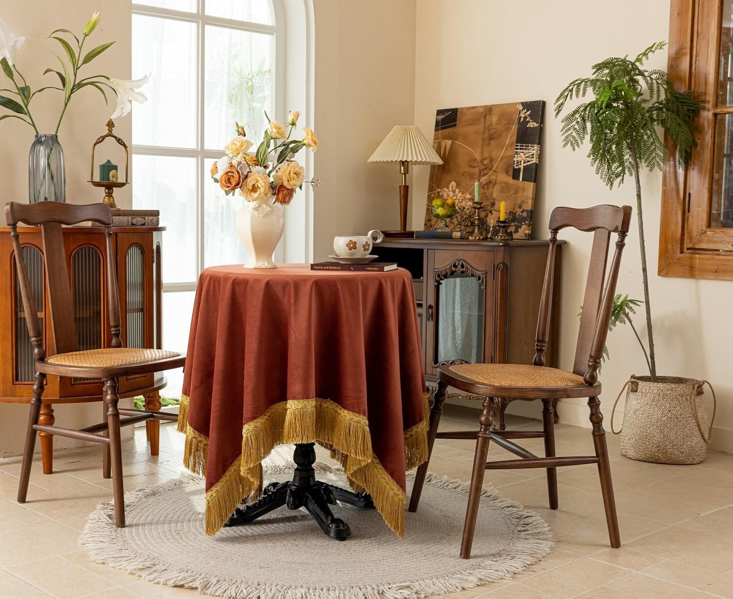F-CHU Small Square Tablecloth 36 x 36 Inch Velvet Table Cloth Solid Burnt Orange Small Round Table Cover for Nightstand End Bedside Table Tabletop Decoration，Burnt Orange Tablecloth