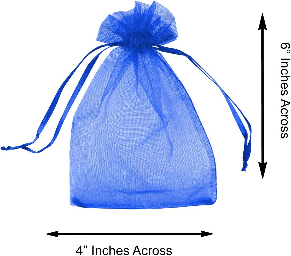 Super Z Outlet 100 Pack 4x6 Inch Mini Sheer Drawstring Organza Transparent Bags Jewelry Sack Pouches for Wedding, Party Decorations, Arts & Crafts Gifts (Royal Blue)