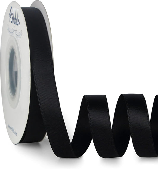 Ribbli Double Faced Black Satin Ribbon,1/2” x Continuous 25 Yards,Use for Bows Bouquet,Gift Wrapping,Floral Arrangement
