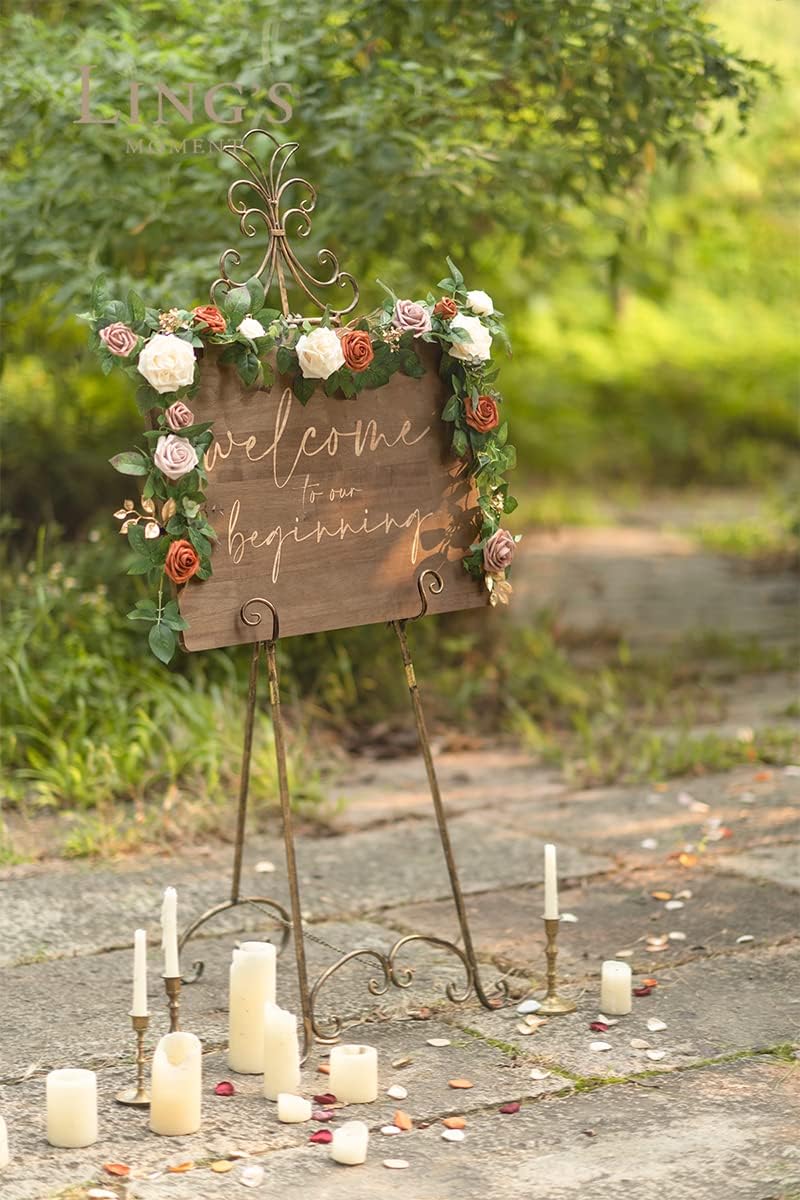 Ling's moment 5FT Artificial Flower Garland Rust Rose Leaves Floral Garland Ivory Arch Flowers Vine for Wedding Party Backdrop Decor Mantel Home Table Centerpieces Wall Decorations Terracotta