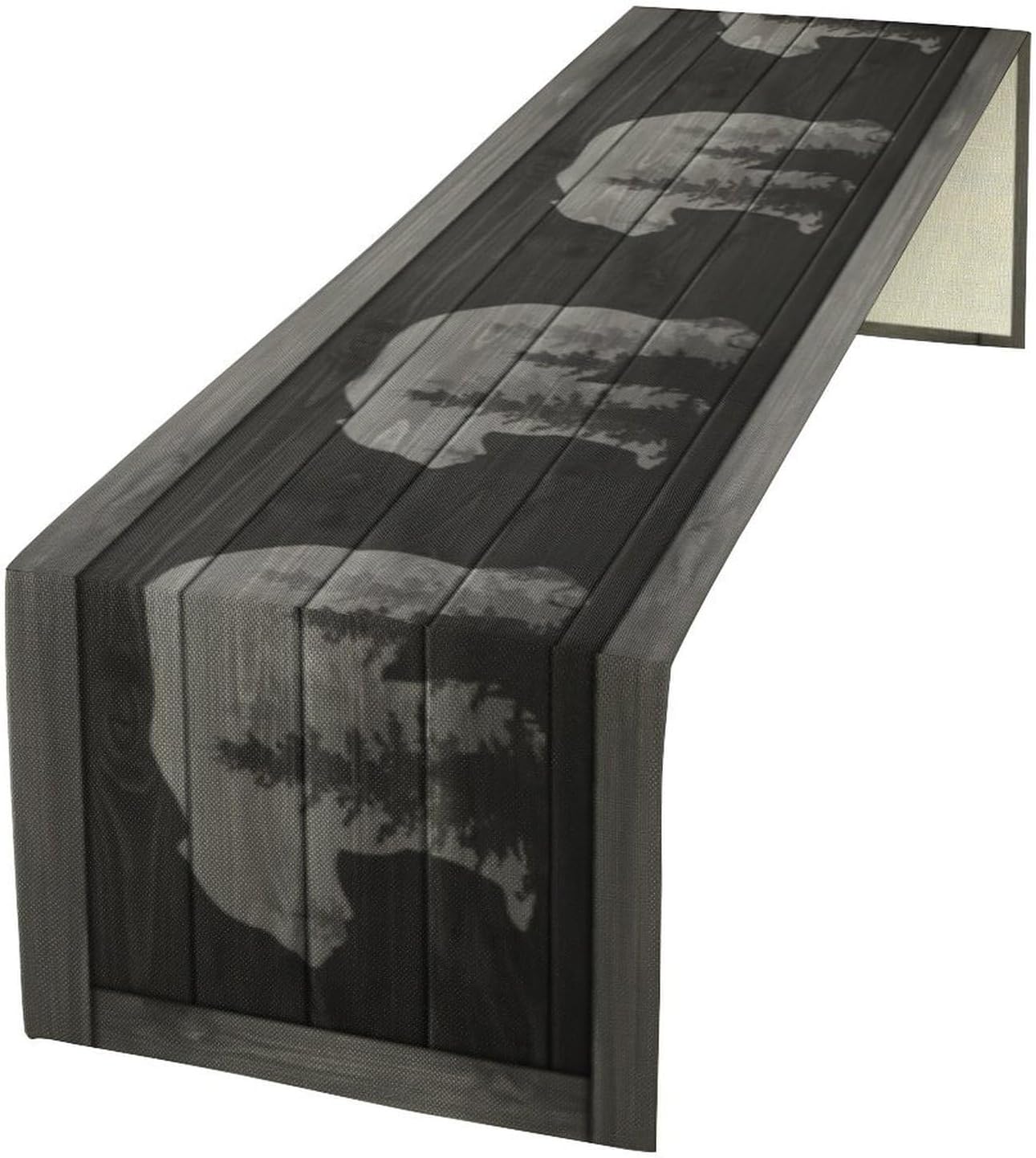Rustic Country Bear Table Runner, Black Wood Wooden Cabin Wild Animals Hunting Table Cloth for Home Kitchen Dining Table Runner 13x108 Inch