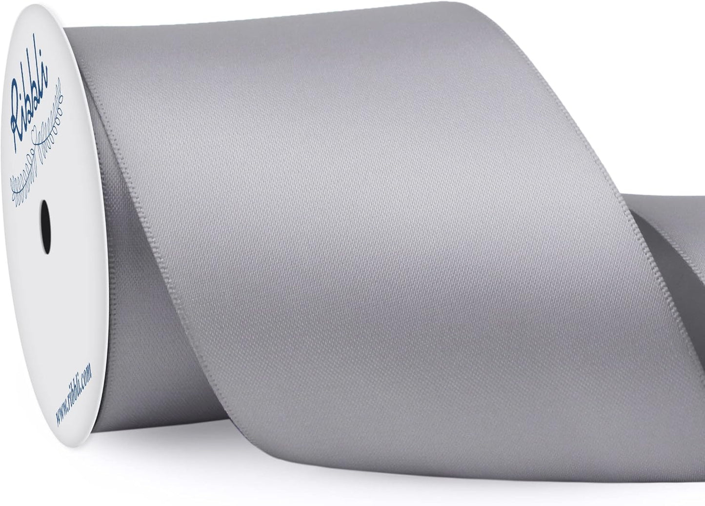 Ribbli Silver Double Faced Satin Ribbon, 3” x Continuous 10 Yards,Use for Bows Bouquet,Gift Wrapping,Floral Arrangement,Wedding Decoration