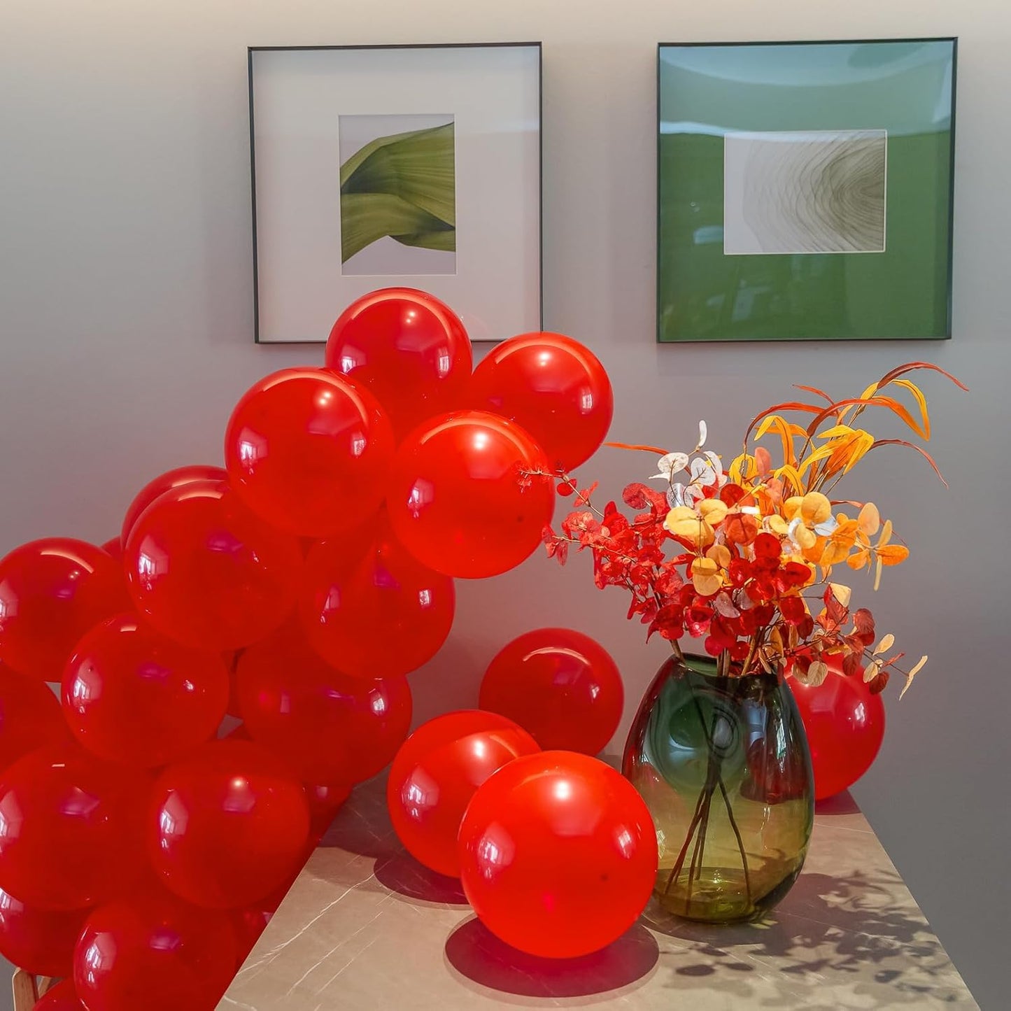 100pcs Red Balloons, Helium Quality 12 inch Red Latex Party Balloon for Birthday, Anniversary, Christmas, Racing Theme & Casino Party Decor (66ft Ribbons)