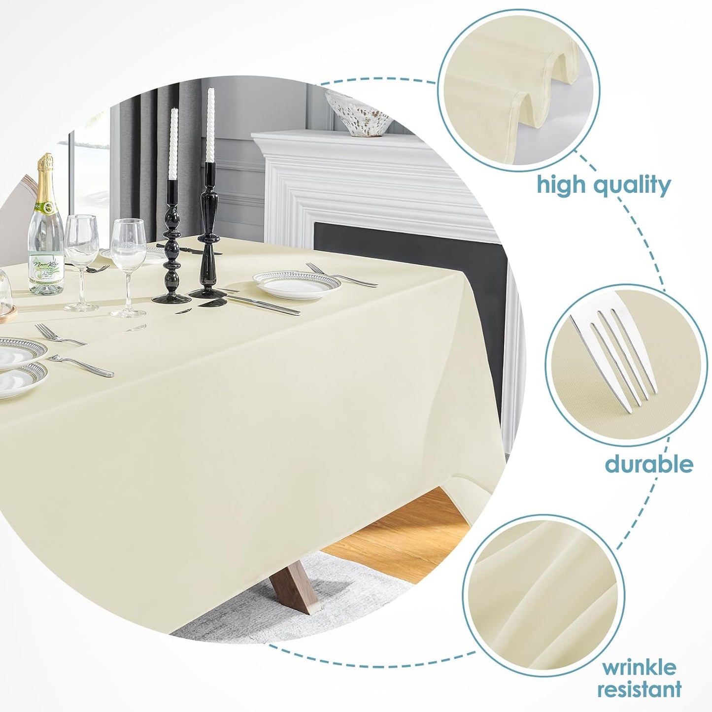 VidaFete Tablecloth 10 Pack 90 * 156inch Rectangle Table Cloth Polyester, Stain Wrinkle Resistant Polyester Dining Table Cover for Kitchen Dinning Party Wedding Rectangular Buffet Decoration(Ivory)