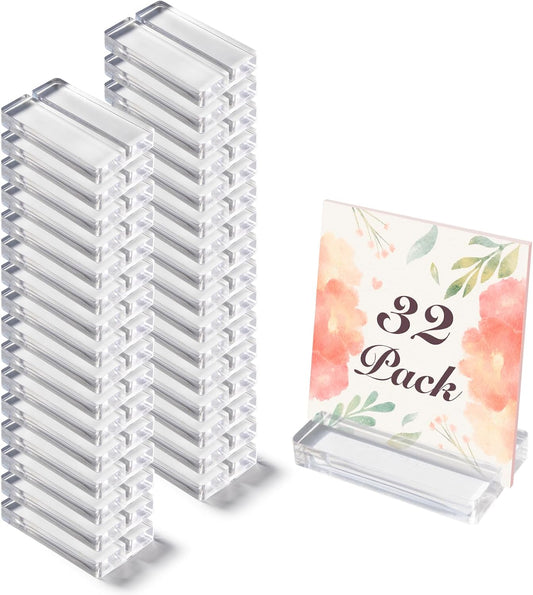 3" Acrylic Sign Holders, 32 PCS Clear Place Card Holders with Card Slot, Table Numbers Display Stands, for Wedding/Menu/Meeting/Table Numbers