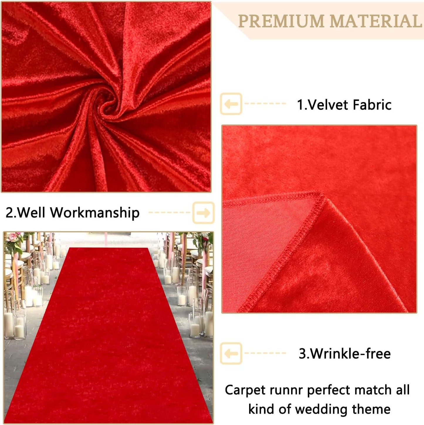 MODFUNS Red Carpet Runner for Party Wedding Aisle Runners 4x20FT Velvet Wedding Aisle Runner Rug with Carpet Taps Rustic Runway Rug for Birthday Party Banquet Reception Decoration