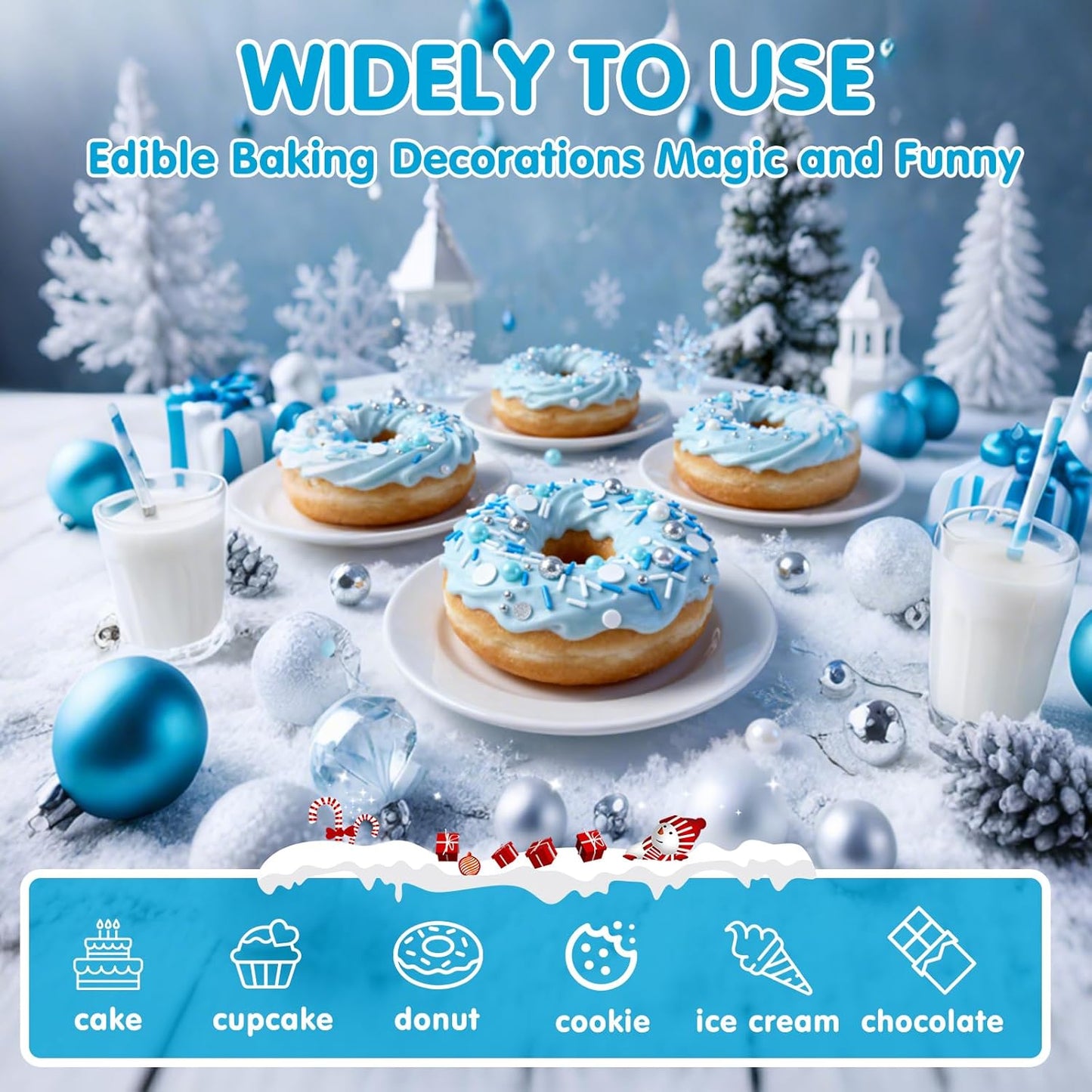 Edible Blue Silver White Sprinkles,Winter Jimmies Pearls Mix,130g/4.58oz,Perfect for Cake Decorations,Cake and Cupcake Sprinkles with Assorted Shapes and Sizes for Parties Baking, Ice Cream, Cookies, Cupcake Topper