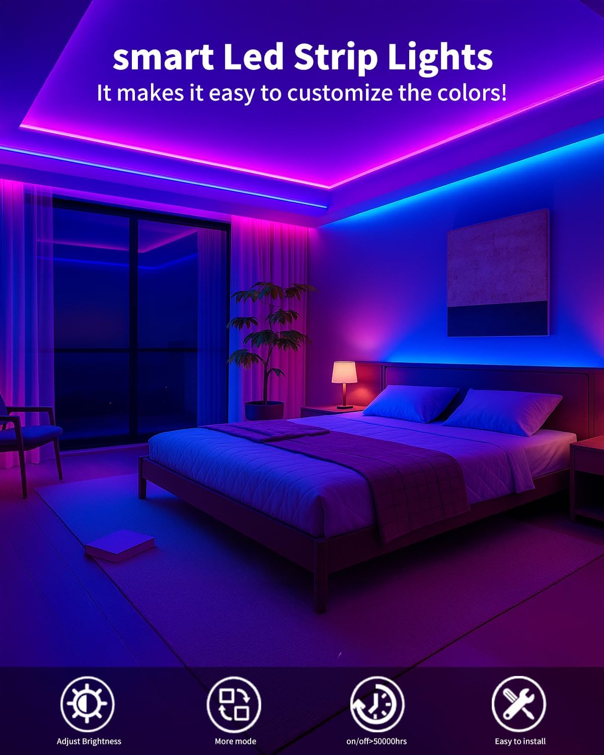 Smart LED Strip Lights 100FT for Bedroom App Control Lighting Bedroom Rome Decor with Remote, RGB Music Sync Color Changing LED Lights for Party,Game Room