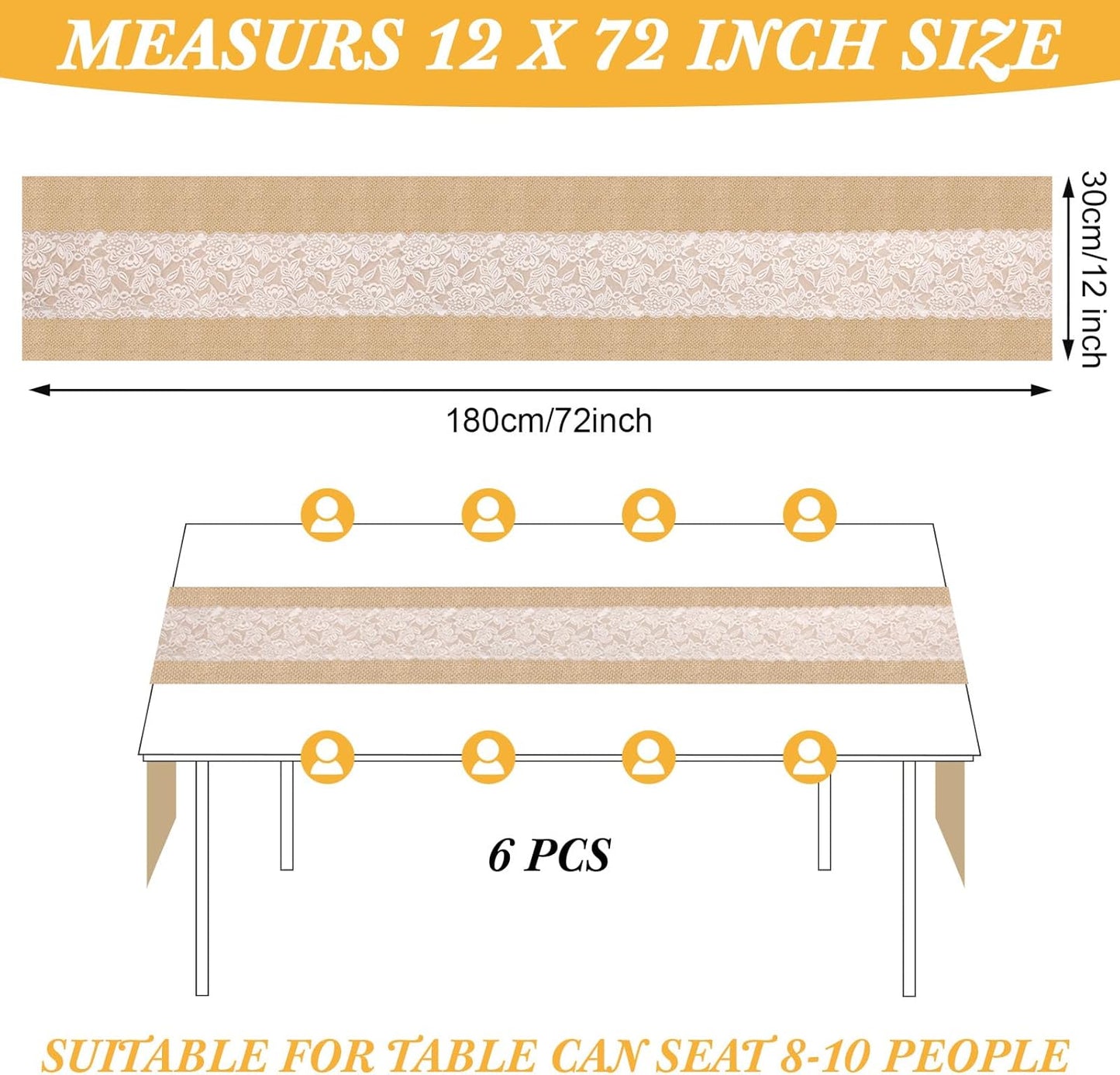 Xinnun 6 Pack Burlap Table Runner with LED String Lights, Modern Rustic Lace Natural Vintage Boho Jute Wedding Table Decor for Farmhouse Thanksgiving Christmas(Modern Neutral,12x70 Inches)