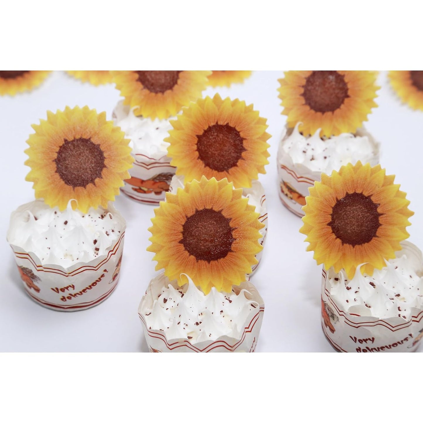 GEORLD Edible Cake Topper Wafer Sunflower Cupcake Decoration by Wafer Paper,36 Counts,Flat not 3D