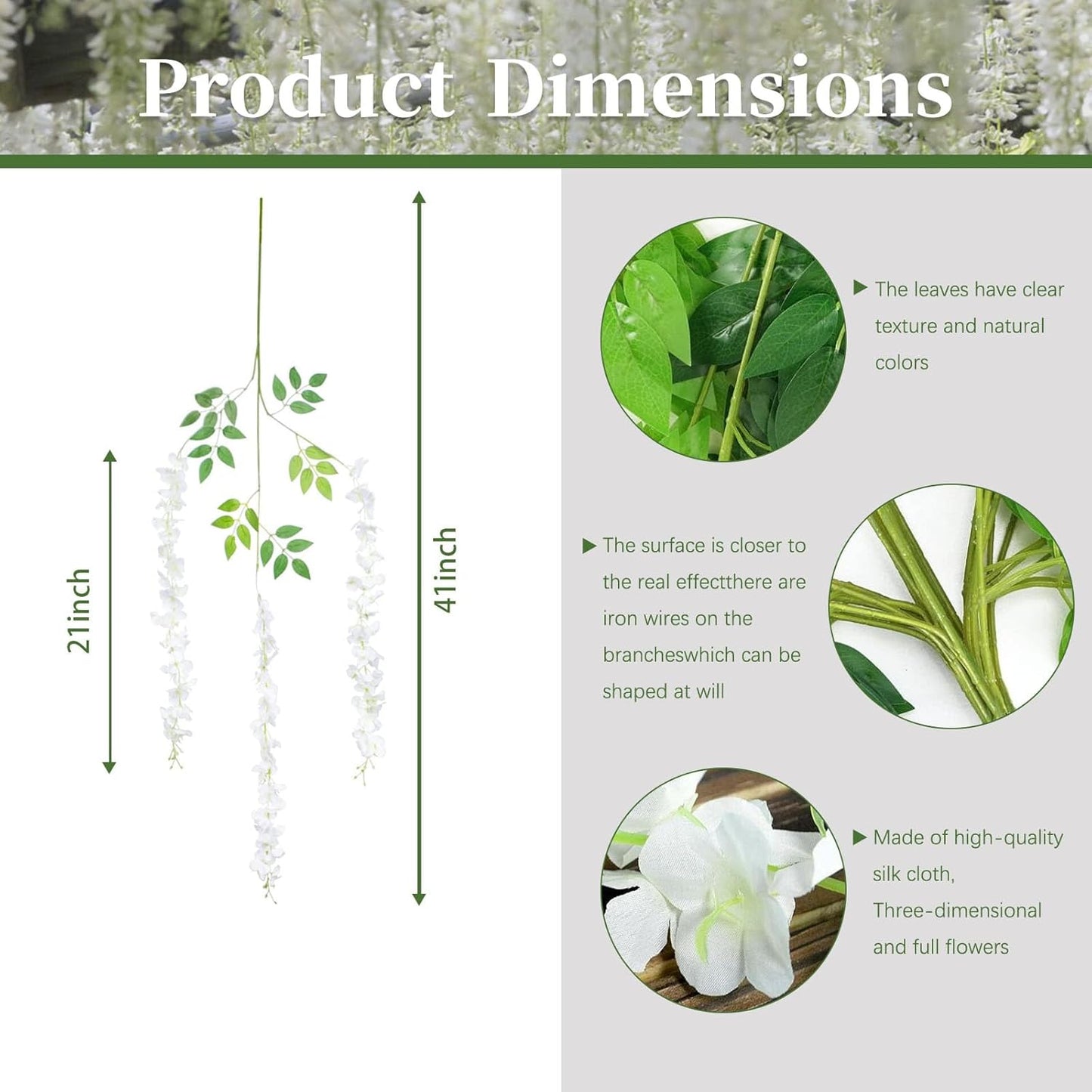 24 Pack White Wisteria Hanging Flowers, 3.4 Ft Fake Hanging Flowers, Artificial Wisteria Garland Vines for Wedding Room Backdrop Outdoor Patio Garden Decoration