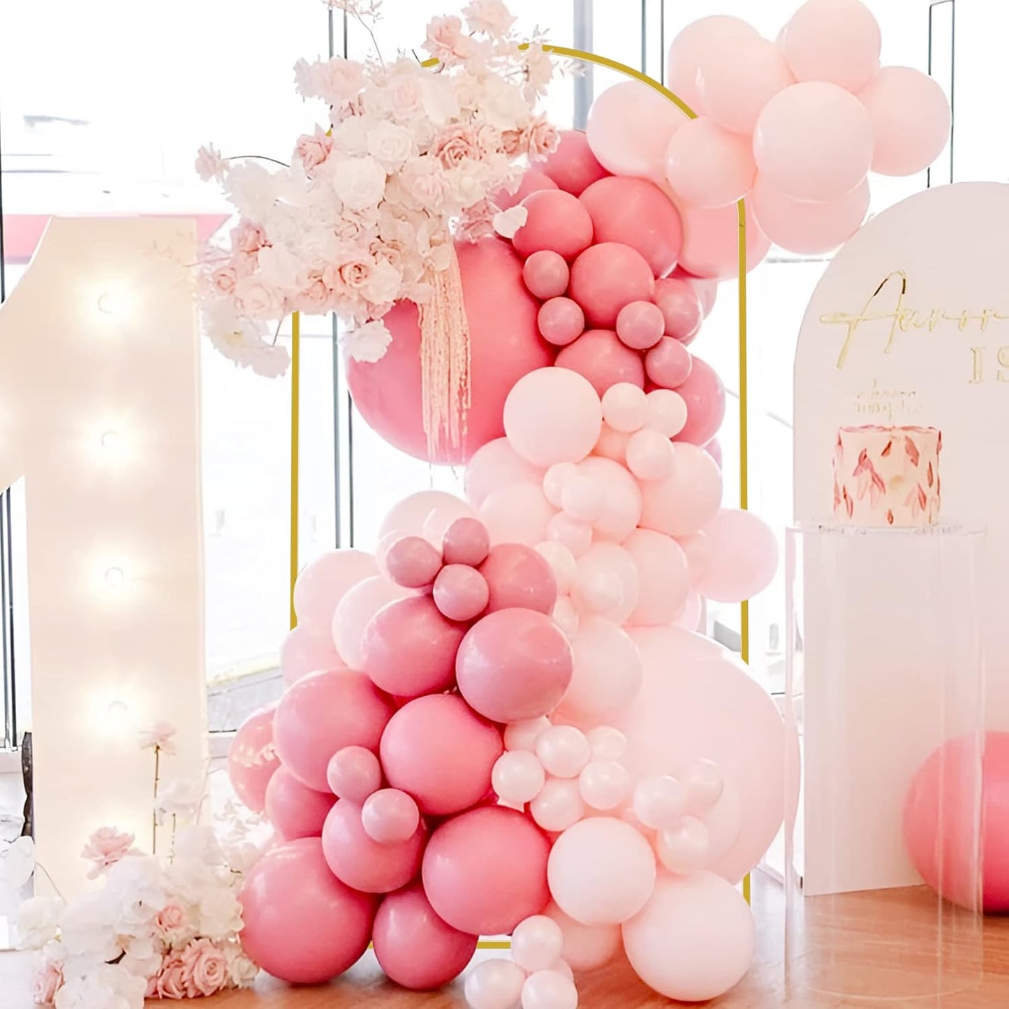 Wokceer 6.6 FT Wedding Arch Stand and Arch Cover, Metal Arch Stand with Arch Stand Cover for Birthday Party Wedding Ceremony Bridal Baby Shower Event Decor, Pink, DoorCover 1.0M-Pink-K