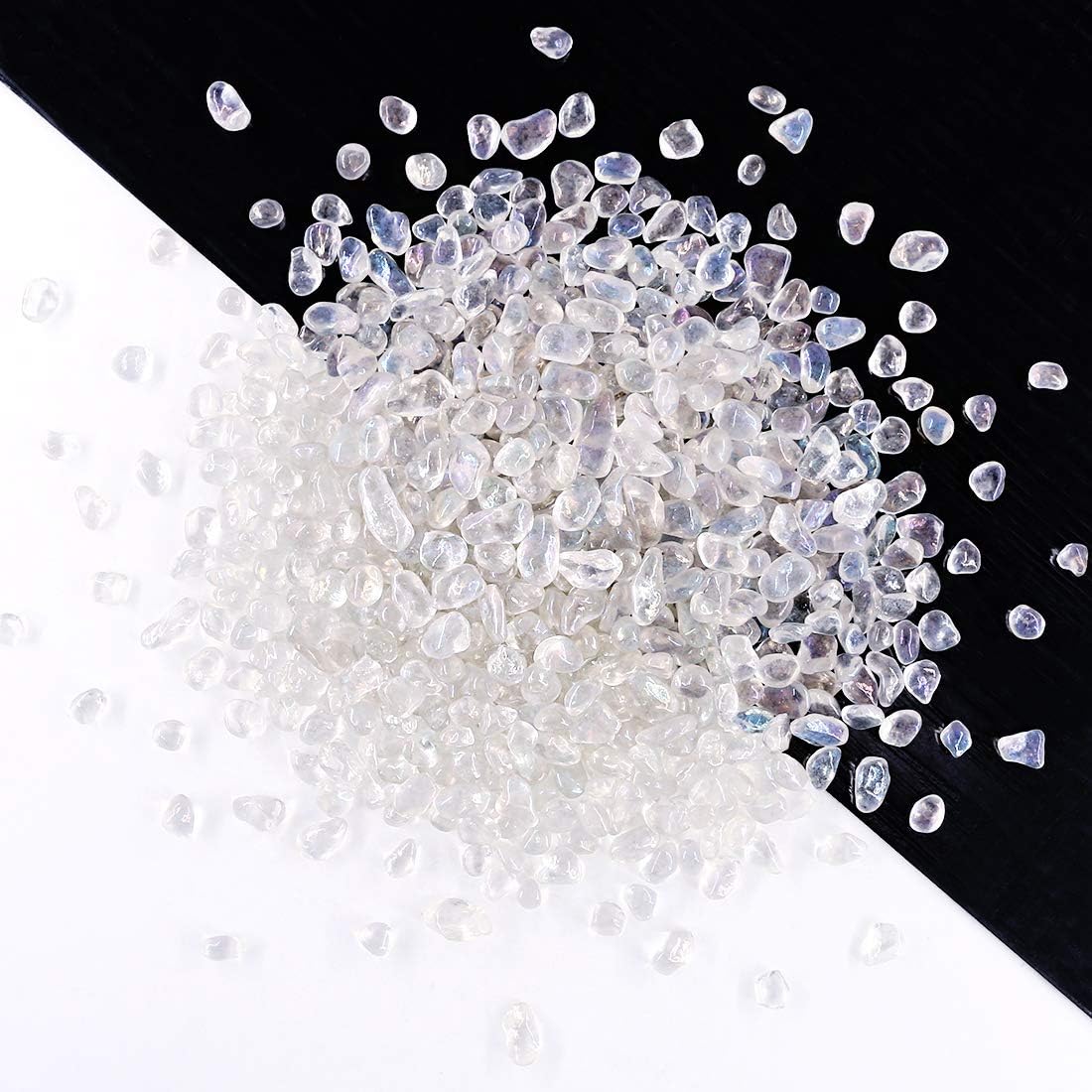 Hilitchi Glass Stones Rock Crystals Gemstones for Event Weddings Birthday Decoration Vase Fillers Table Scatter Party Table Decoration (White Rainbow Moonstone Aprox 1lb/455g/Bag)