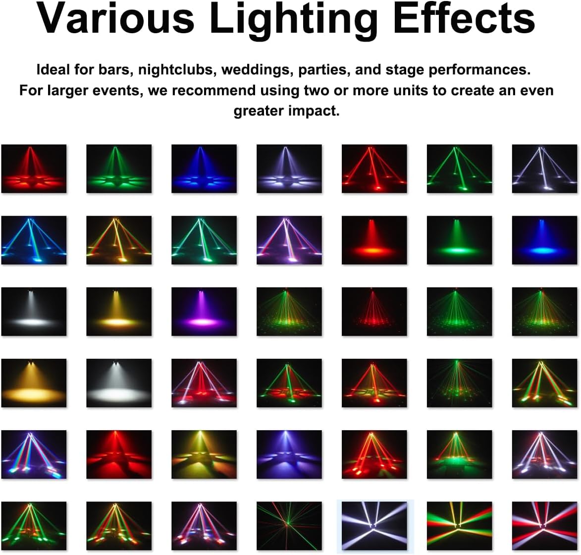 Moving Head Dj Lights for Parties, Stage Light 6-in-1 LED RGBW 6 Arms DJ Lights for Parties Support DMX-512 & Sound Activated, Stage Light for Party Disco KTV Wedding Club