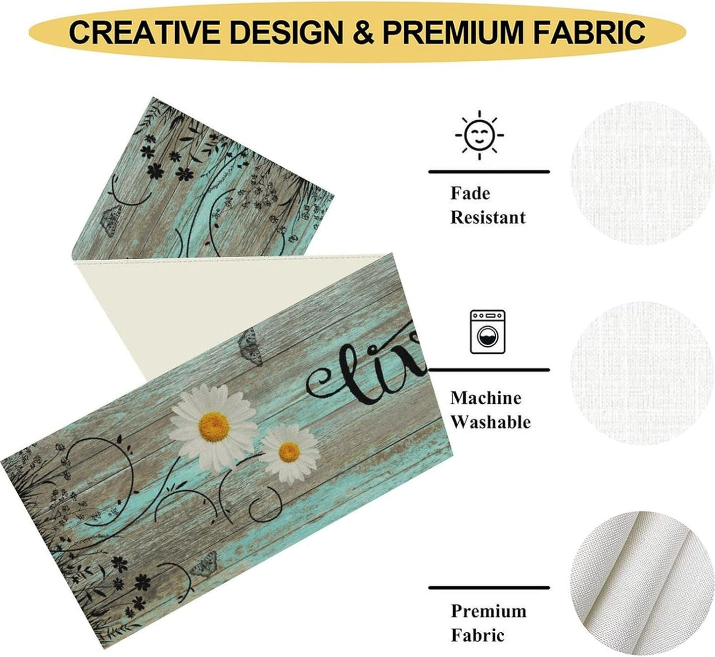 Daisy Table Runner, Spring Floral Seasonal Summer Yellow Flower Rustic Farmhouse Table Center Decor for Home Kitchen Dining Patio Holiday Party Indoor Outdoor Table Decorations, 13"x72" Inch