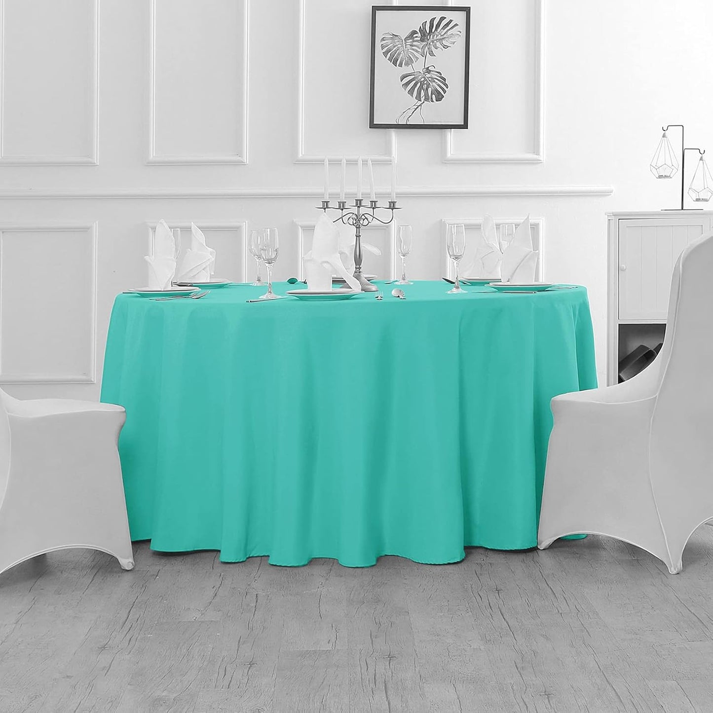 60 inch Round Tablecloth Washable Polyester Table Cloth Decorative Table Cover for Wedding Party Dining Banquet（60 inch,Turquoise）