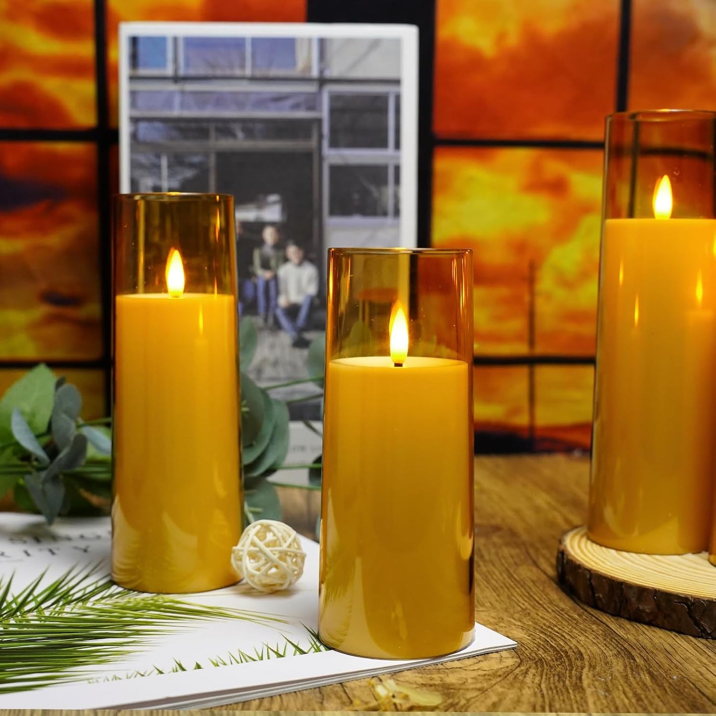 Flickering Flameless Candles Battery Operated with Remote and 2/4/6/8 H Timer Plexiglass Led Pillar Candles Pack of 9 (D2.3 xH 6" 7" 8") with Realistic Moving Wick Candles for Home Decor(Gold)