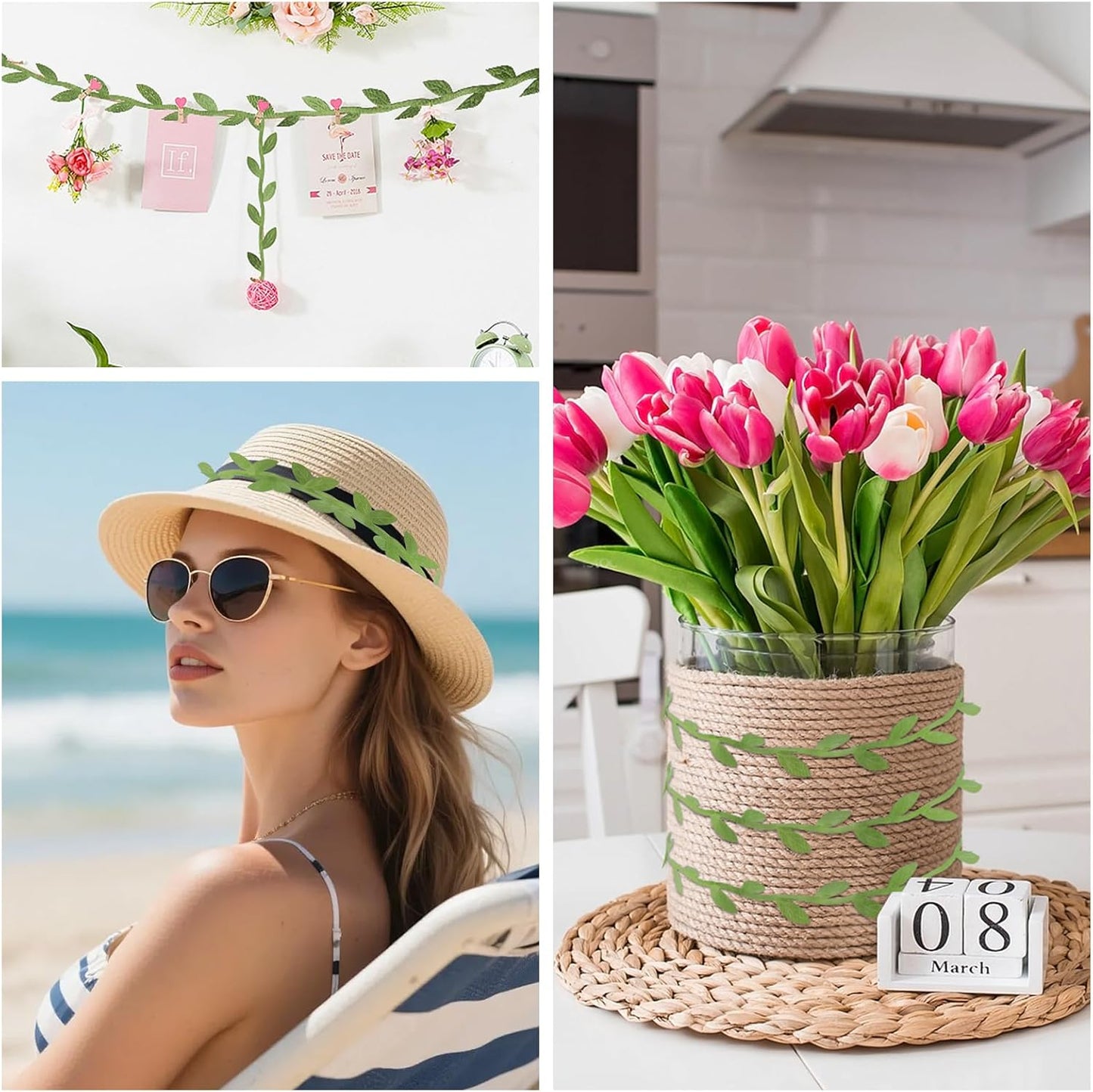 IHKFILAN 262.5 Ft Leaf Ribbon,Olive Green Leaves Leaf Trim Ribbon,Artificial Vines Wild Jungle Decorative Botanical Greenery for Baby Shower Home Wall Garden Wedding Party Wreaths DIY Craft(Green)