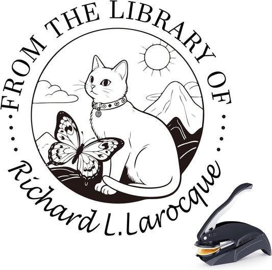 Personalized Book Embosser - Custom Library Stamp, Personal Gift for Book Lovers, Readers, Teachers (Cat 01)