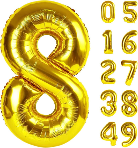Gold Foil Number 8 Balloon 40 Inch, Helium Mylar Eight Number 8 18 28 38 48 58 88 Birthday Balloons, 8th Gold Women Men Wedding Anniversary, Graduations Party Supplies