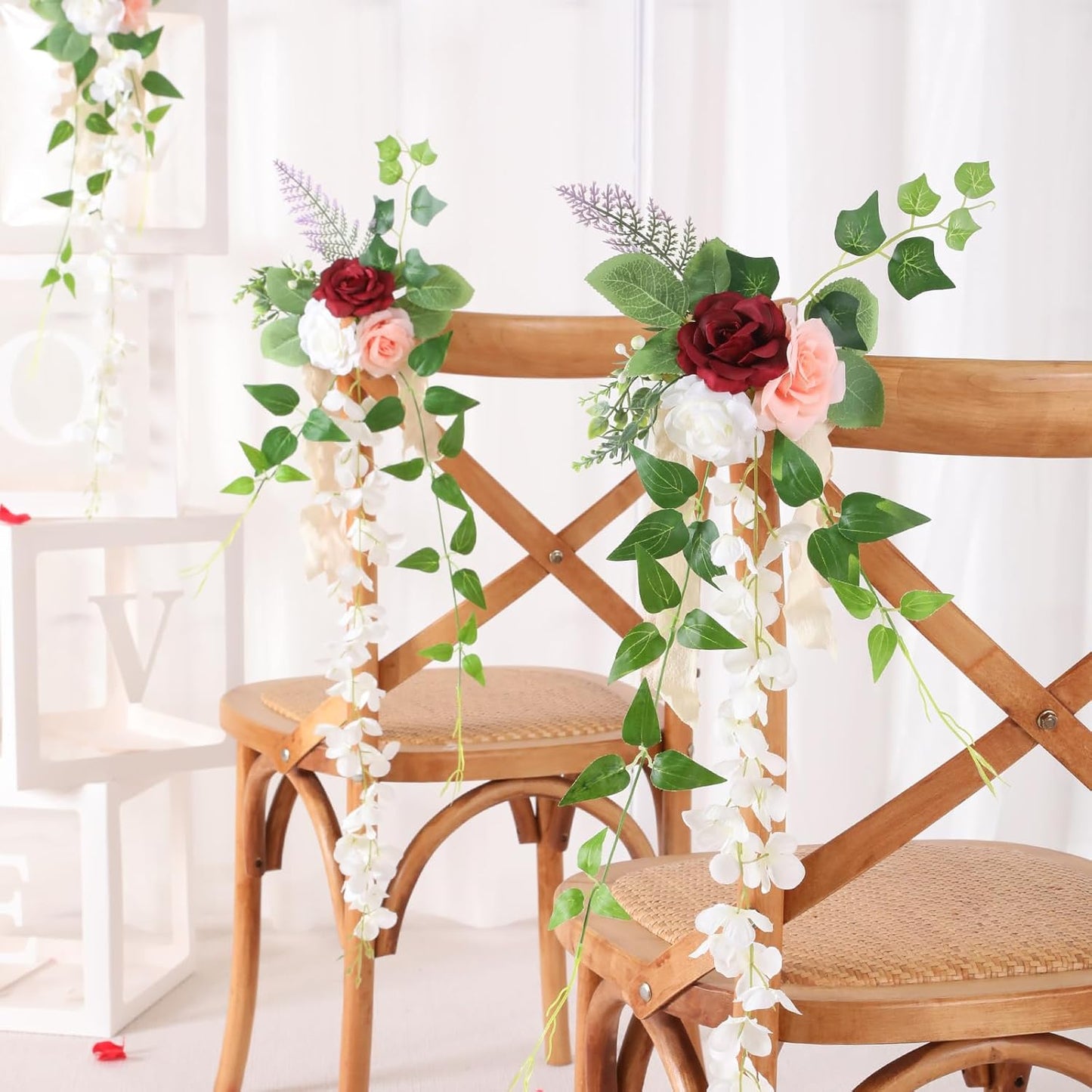 Wedding Aisle Decorations Set of 10 Chair Back Flowers Floral Pew Wedding Decorations for Ceremony with Chiffon Ribbons Fall Decor