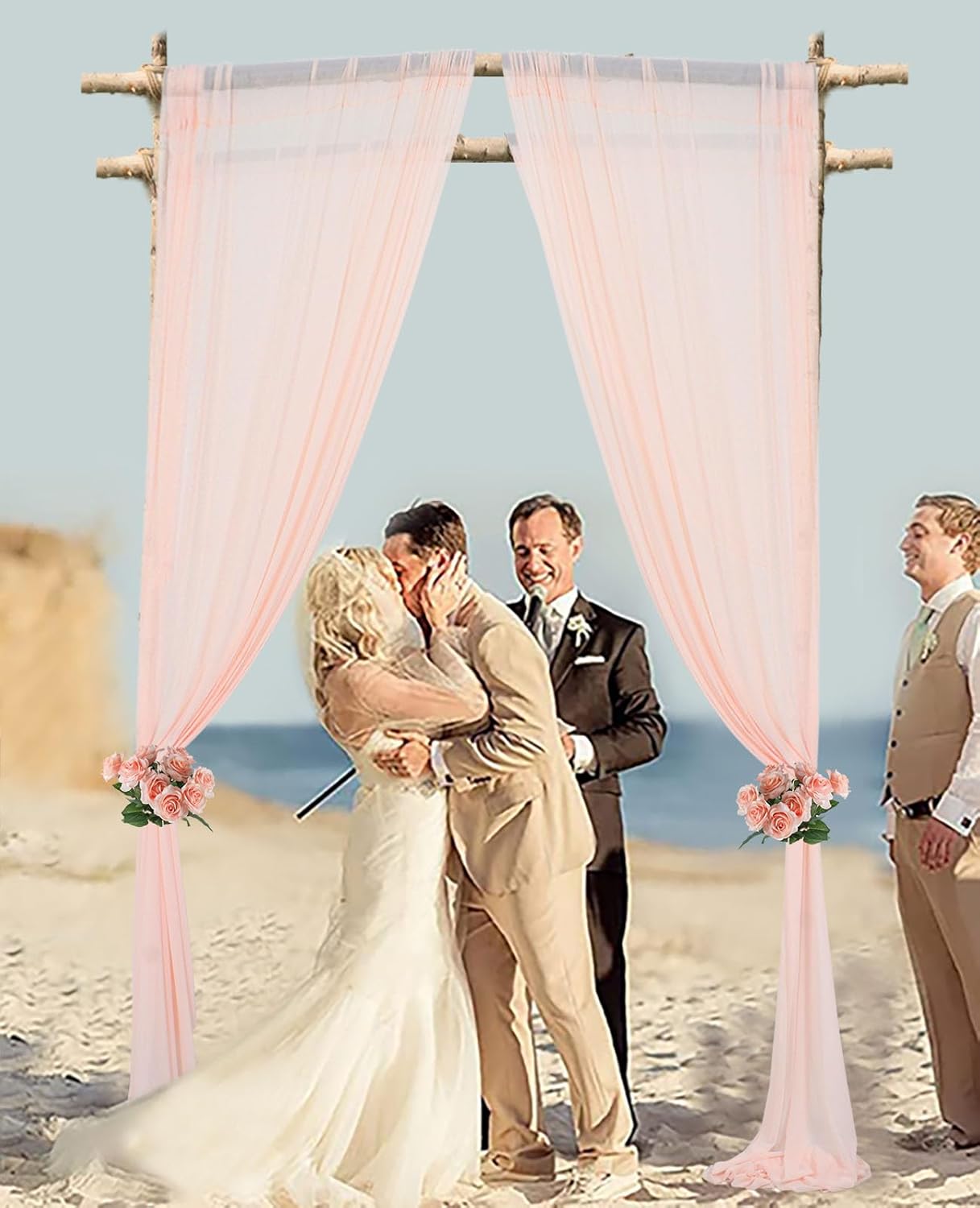 DUOBAO Peach Voile Curtains 2 Panels, 29''x96'', Rod Pocket, Living Room Drape, Sheer Chiffon Drapes for Window, Beach Curtain, Photography Backdrop