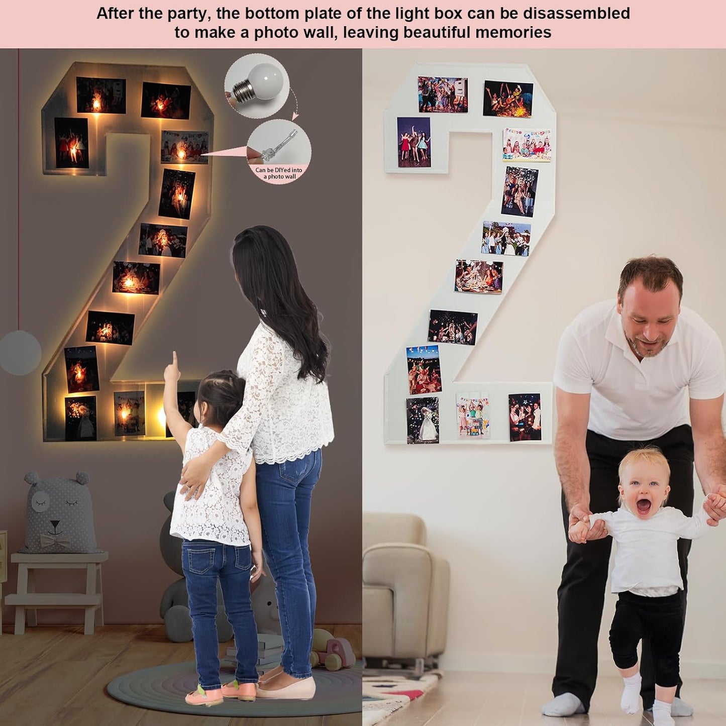 4FT Plastic Marquee Numbers 2 - Light up Numbers Are Made from Corrugated Plastic Board - Quick Assembly Without Tools, Disassembled Components Can Be Used for Photo Wall Decoration, Yard Sale Signs