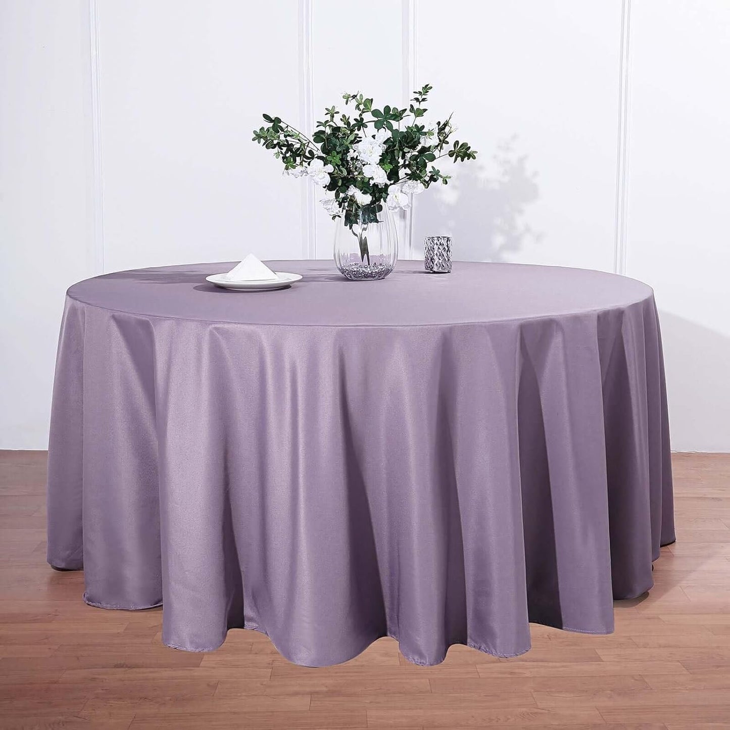 Efavormart Round Tablecloth, 132 Inch Stain & Wrinkle Resistant Washable Table Cloth, Decorative Polyester Fabric Table Cover for Banquet, Wedding, Dining- Amethyst