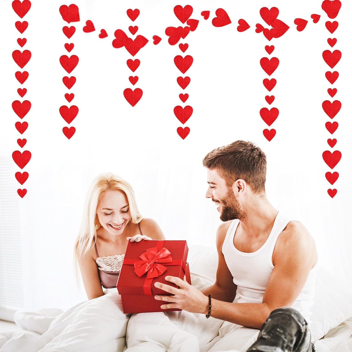 Party Decorations Red Heart-Garland - 52ft Special Night Galentines Hanging Streamers Banner,Girl Romantic Wedding Anniversary Baby Bridal Shower Engagement Mohters Decor Panduola