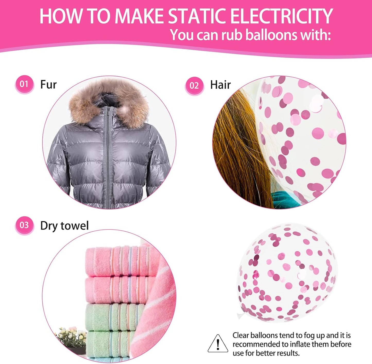 68Pcs Pink Balloons Kit 12 Inch Metallic Pink Balloon, Pink Confetti Balloon and Baby Pink Party Balloons with Ribbons for Birthday, Wedding, Baby Shower, Graduation Decorations.