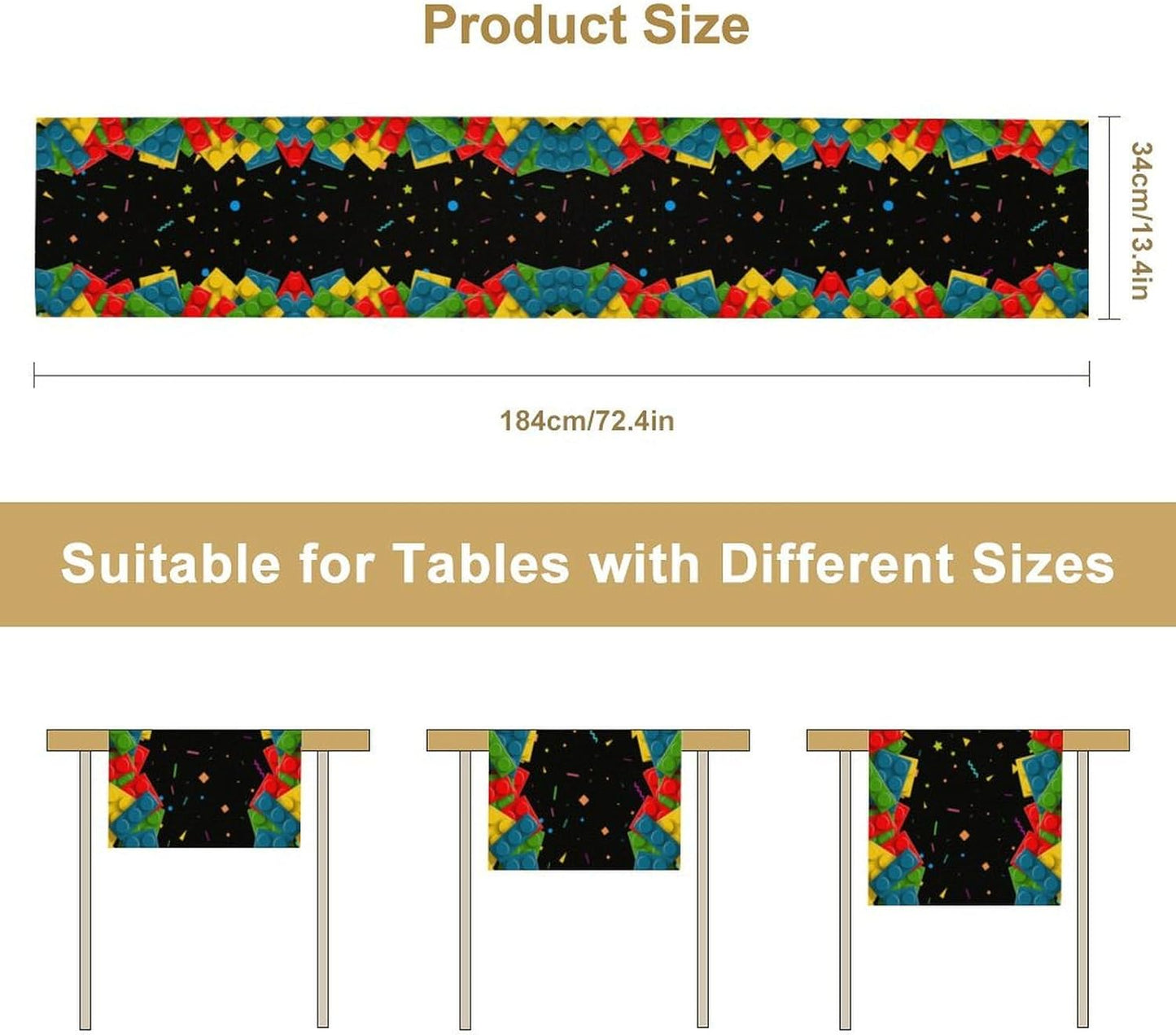 Building Blocks Table Runner Party Celebrating Colorful Blocks Table Runner for Kids Teens Bedroom Living Room Kitchen Birthday Party Decor Table Runner 13x90 Inch