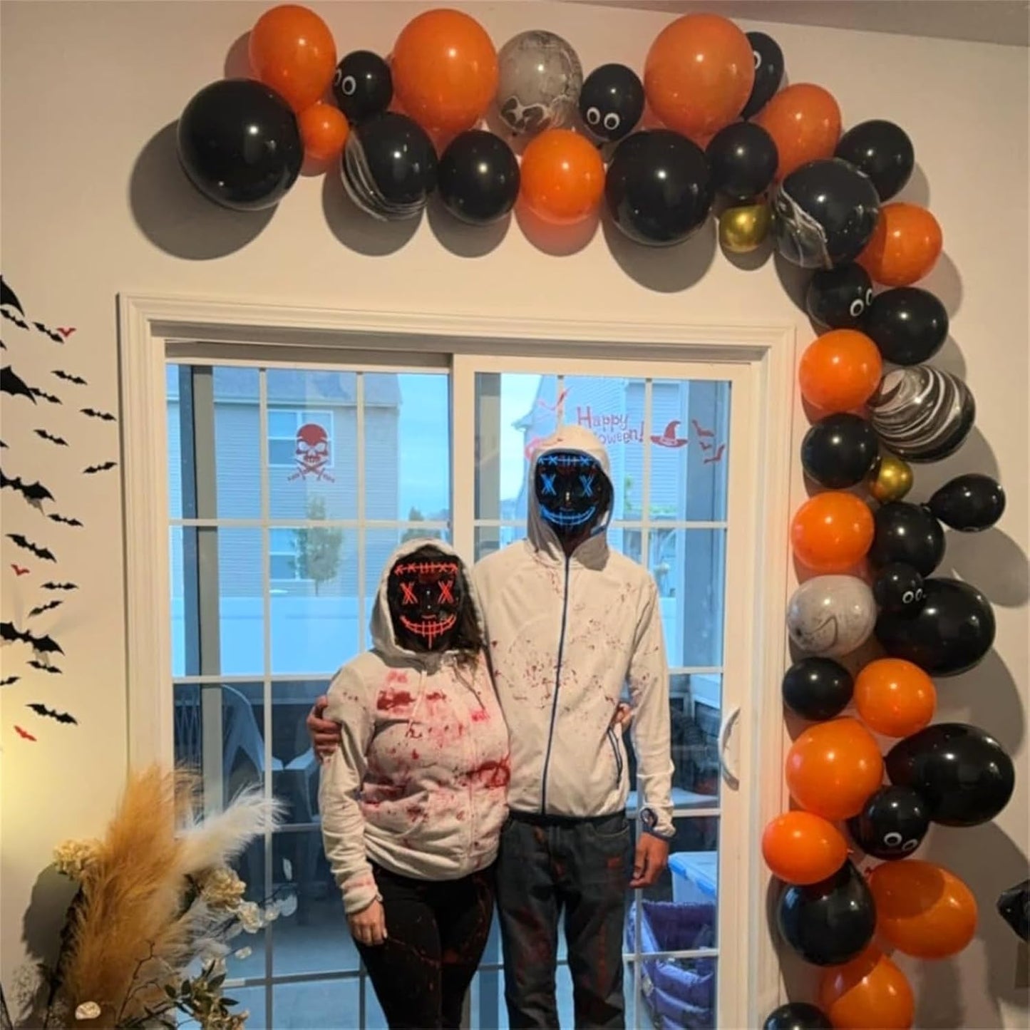 Orange and Black Halloween Balloons Set, 60Pcs 12 Inch Orange Black Marble White Latex Balloons with Bats Orange Black Confetti Helium Balloon for Happy Halloween Birthday Party Wedding Decorations