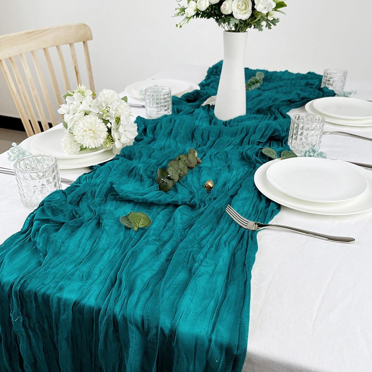 6 Pack Cheesecloth Table Runner 10Ft Christmas Gauze Boho Table Runners for Wedding Decor Bridal Shower Decorations(35" x 120")