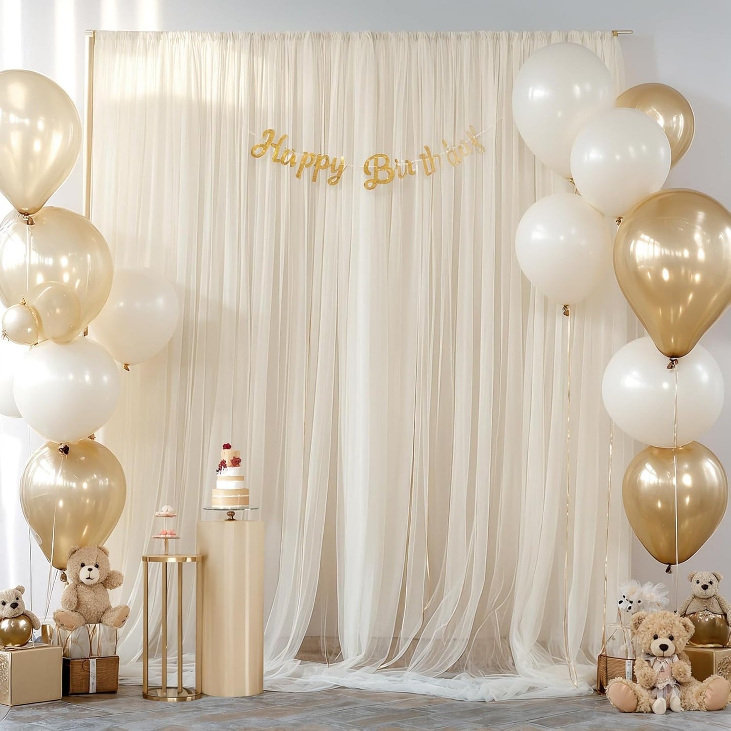 Champagne Sheer Backdrop Curtains for Parties Wedding Baby Shower Birthday Tulle Backdrop Drapes for Engagement Bridal Shower Christmas Photoshoot Background Decorations 10 ft X 10 ft, 2 Panels