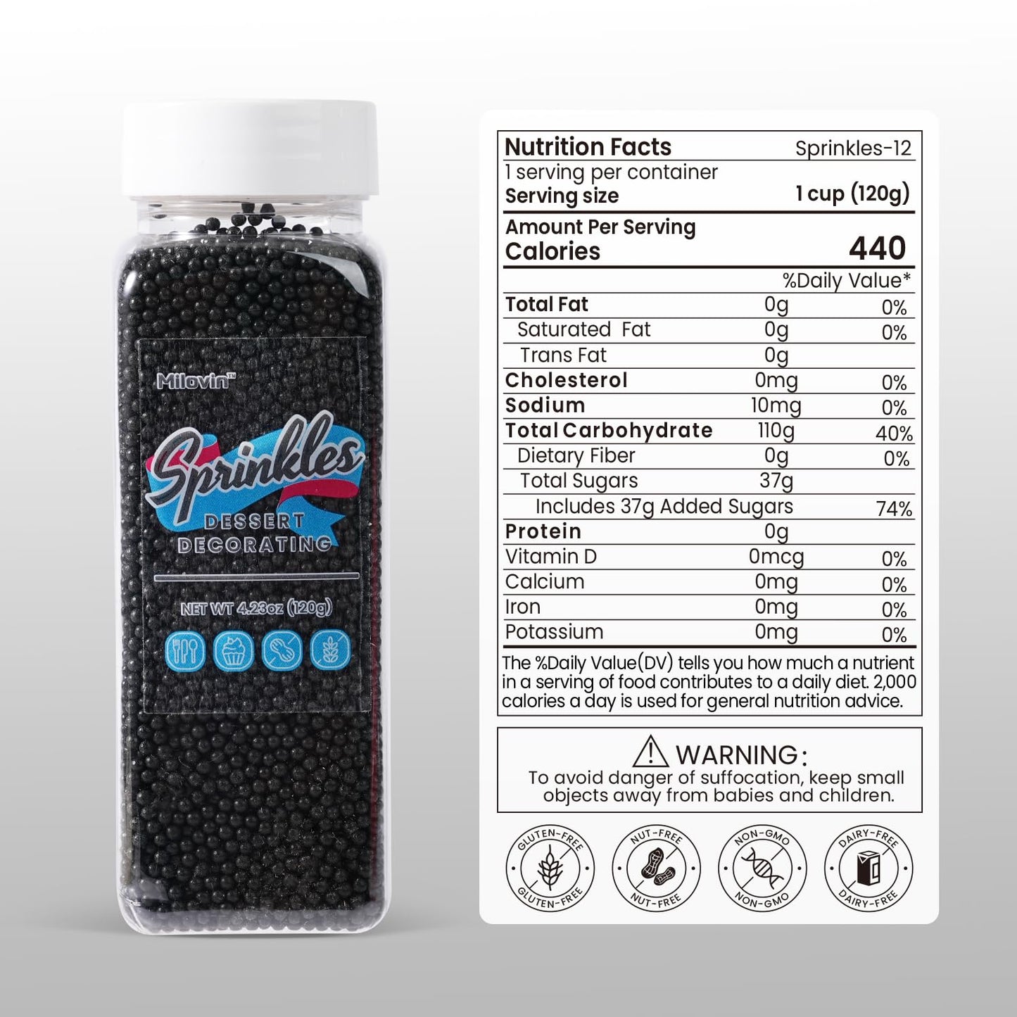 Edible Black Sprinkles, Black Nonpareils Sprinkles, 2mm Edible Pearls for Cakes, Cupcakes, Macarons, Donuts, Cakesicles, Perfect for Halloween (120g/4.23oz)