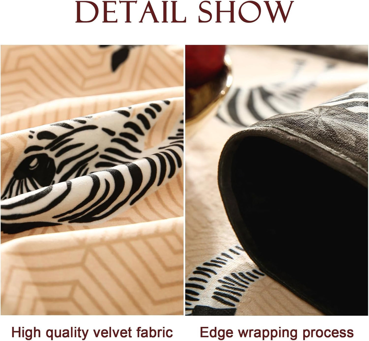 patdrea Designer Elegant Wild Animals Velvet Table Runner, Beige Brown with Zebra Texture Pattern Table Mat, Decoration for Kitchen Dining Coffee Table Cabinet Banquet Thanksgiving,12"*102"