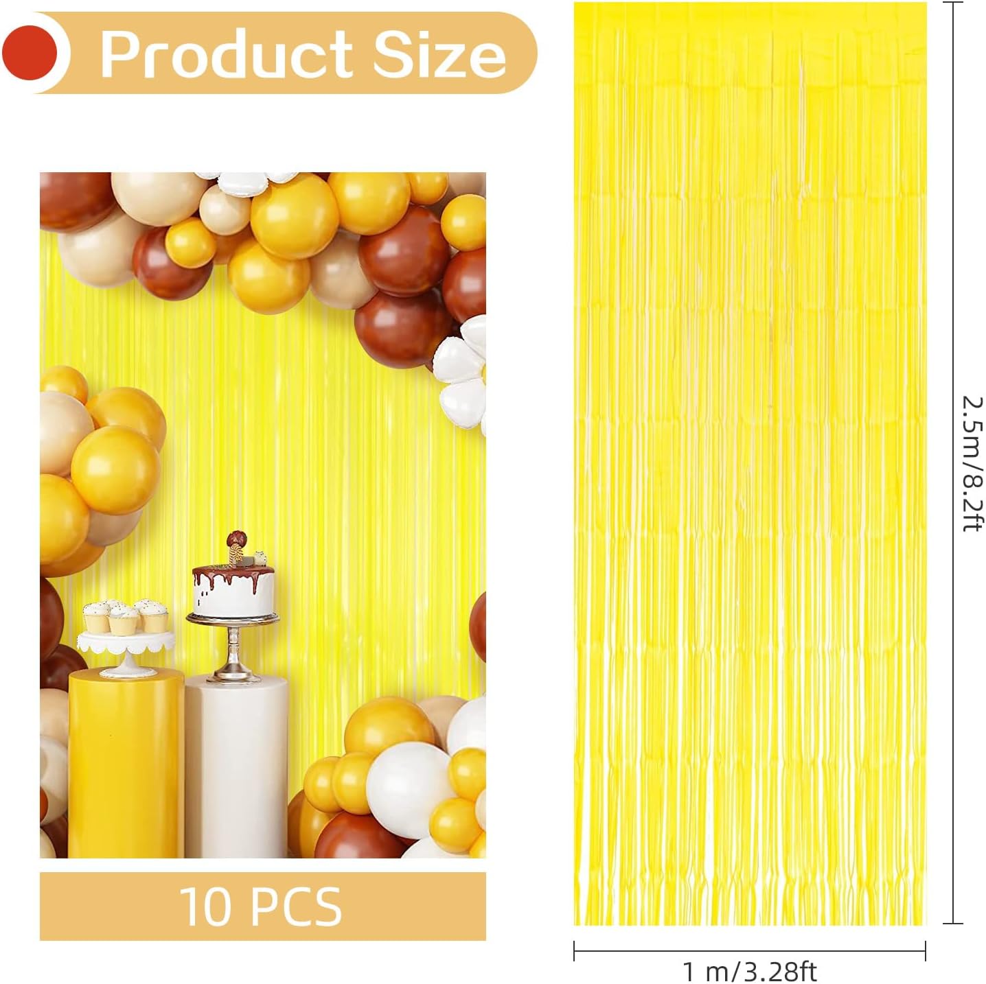 10 Pack Yellow Foil Curtain Backdrop 3.2ft x 8.2ft Macaron Tinsel Foil Fringe Curtains Streamer Photo Booth Backdrop for Birthday Party Baby Shower Engagement Wedding Holiday Decor (Macaron Yellow)