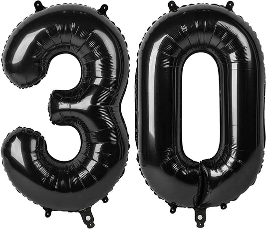Black Number 30 Balloon, 40 Inch, Birthday Party Decorations, Graduation Supplies