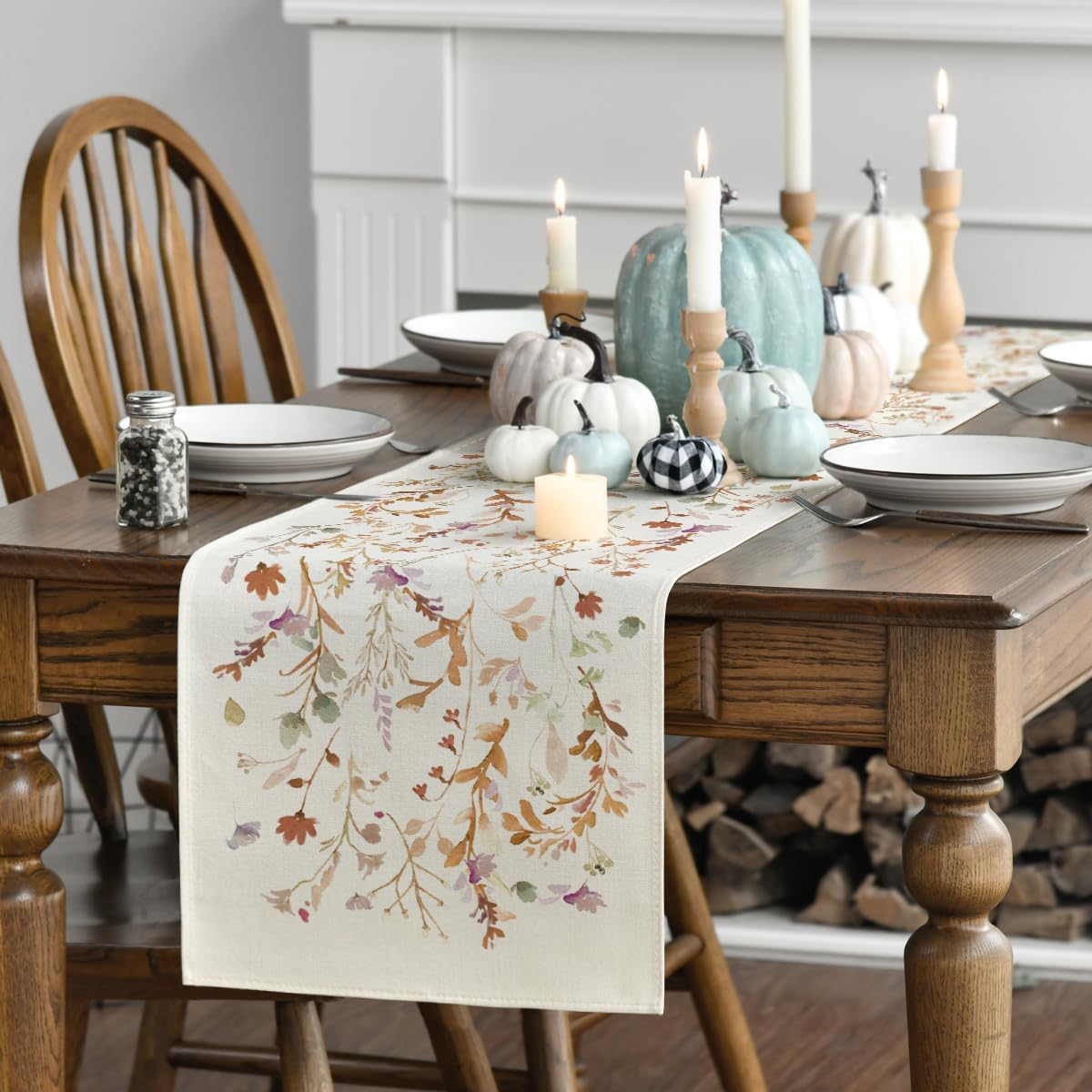 Artoid Mode Floral Leaves Fall Table Runner, Wild Flowers and Grasses Seasonal Autumn Kitchen Dining Table Decoration for Home Party Decor 13x108 Inch