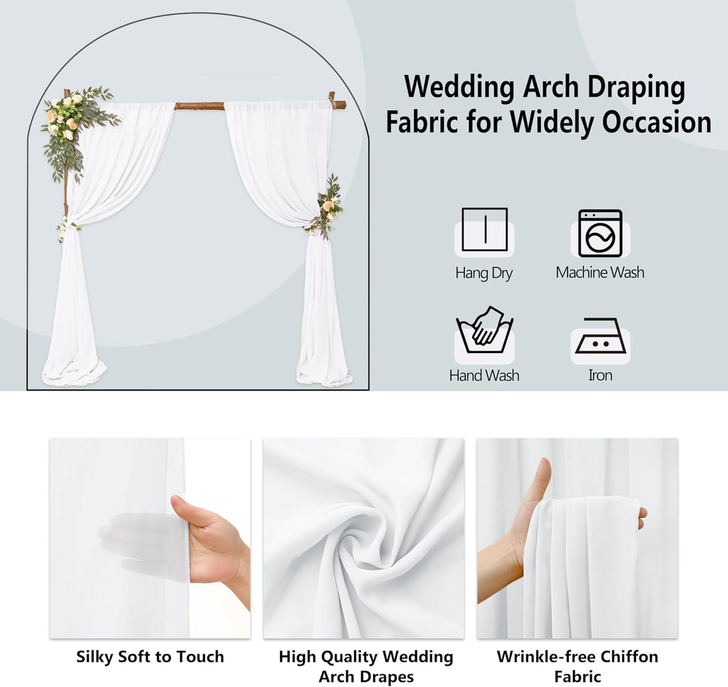 6 Panels White Wedding Arch Drapery 28" x 20Ft Weddings Arch Draping Fabric Chiffon Fabric Drape Sheer Backdrop Curtain for Wedding Party Swag Ceremony Birthday Arbor Drapery Reception Ceiling Décor