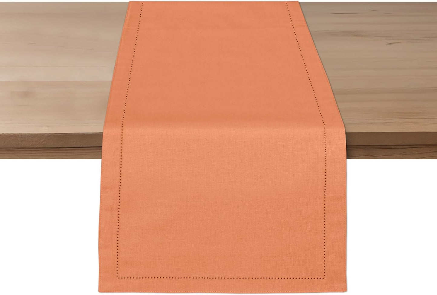Ruvanti Linen Table Runner 90 Inches, Classic Hemstitch, Washable, Reusable, Non-Slipping, Stain Resistant- Perfect for Parties, Weddings, Dinners, Thanksgiving, Christmas, Indoor use – Orange
