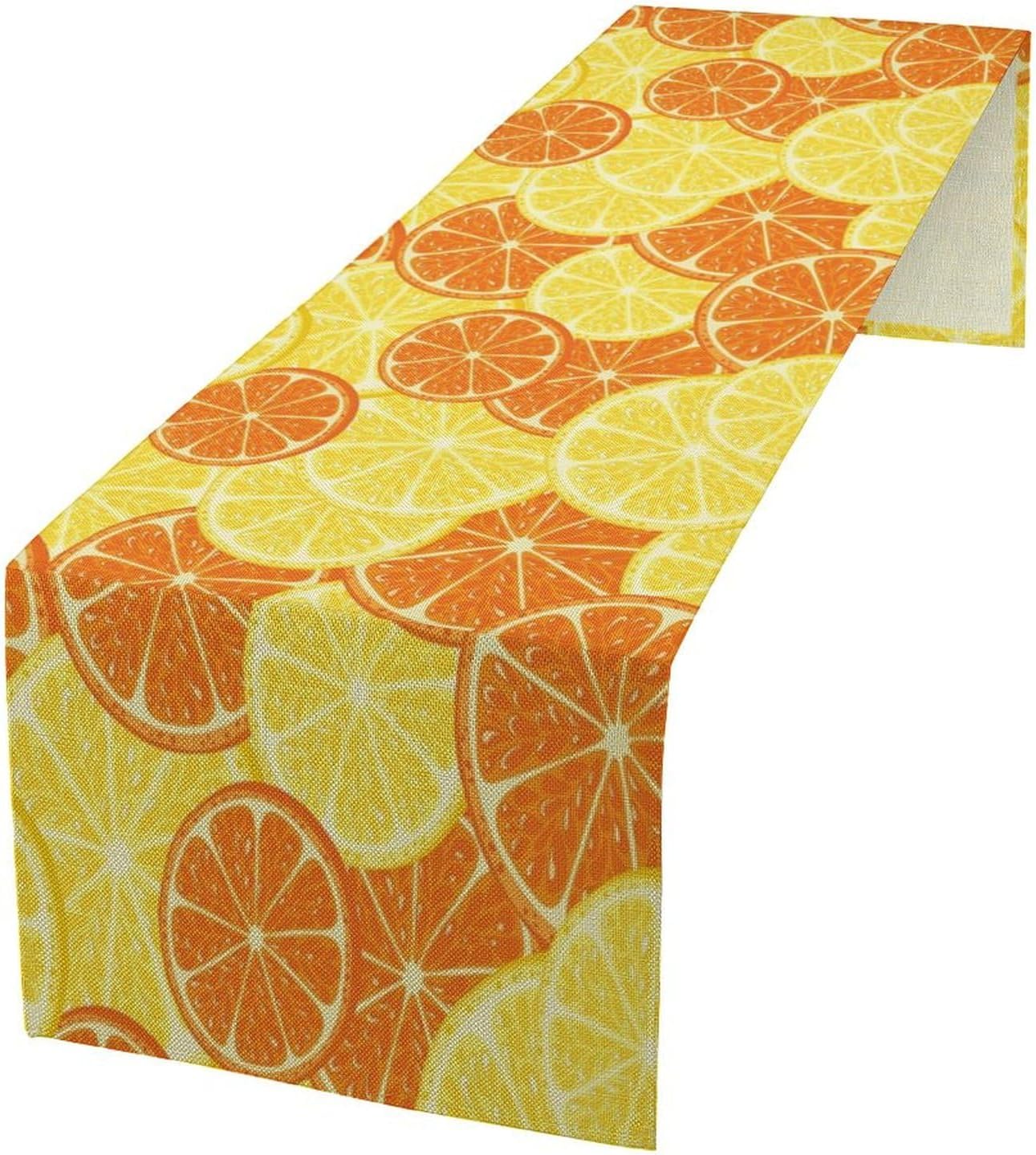 Orange Lemon Table Runner Spring Summer Orange Lemon Slices Botanical Fruit Dinner Runner for Farmhouse Baby Shower Party Holiday Home Kitchen Dining Table Decor 13x120