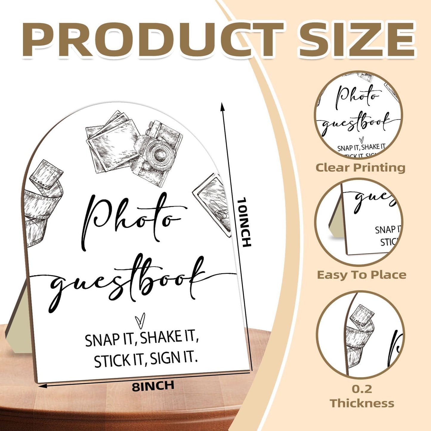 Wedding Photo Guestbook Desk Decor, Minimalism Style Welcome Sign, Bridal Shower Sign, Baby Shower Decoration Supplies, Wedding Reception Plaque with Stand 8 * 10In