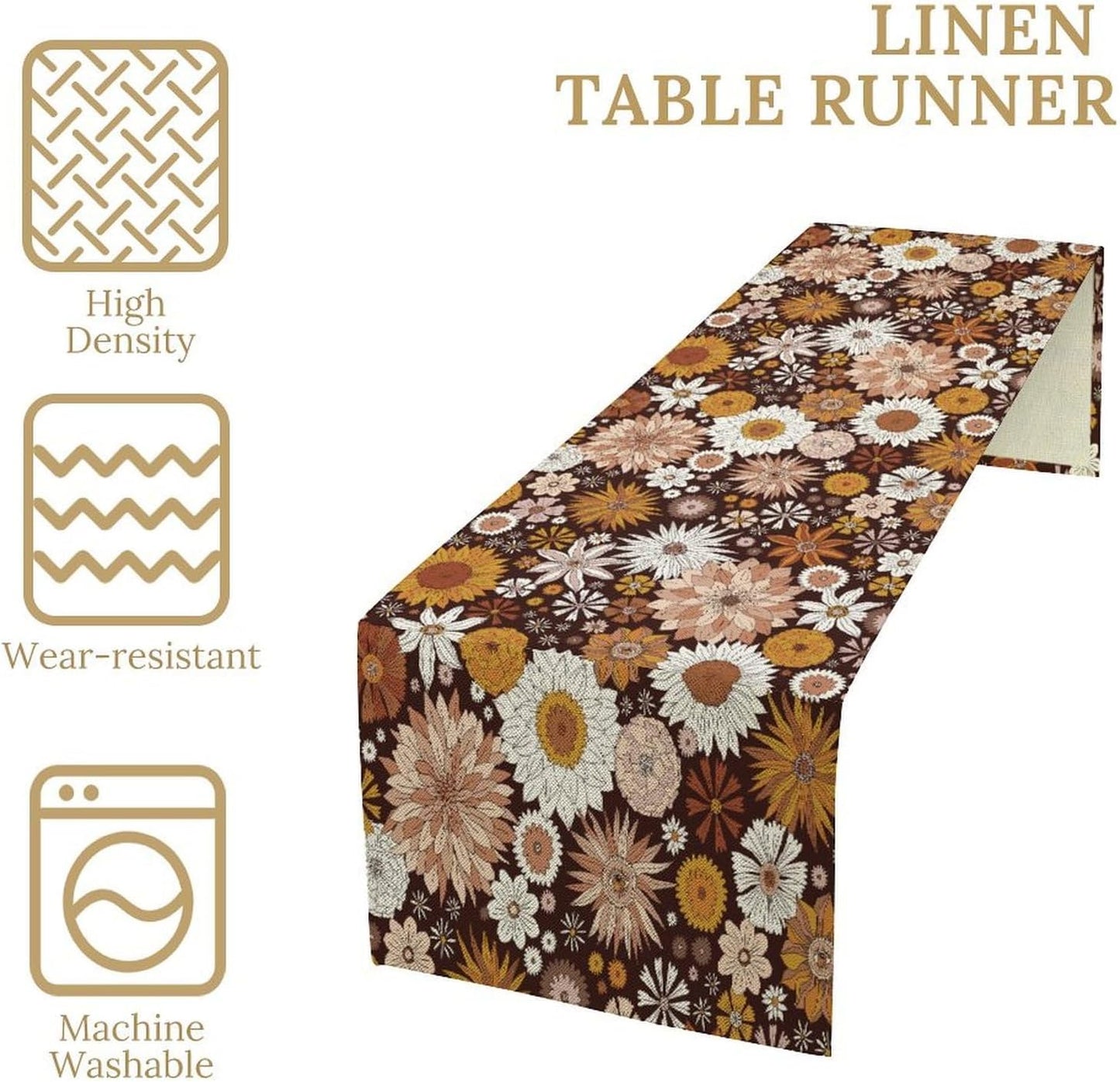 Boho Floral Table Runner, Vintage Country Farmhouse Daisy Flowers Modern Kitchen Dining Room Decoration for Indoor and Outdoor Wedding Party Banquet Table Runner 13x36 Inch
